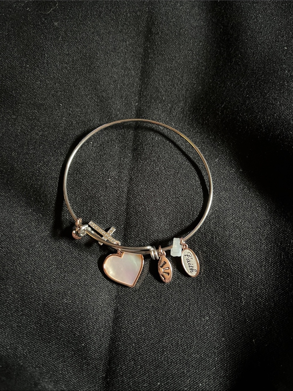 Rose Gold Heart and Faith Charm Bangle Bracelet